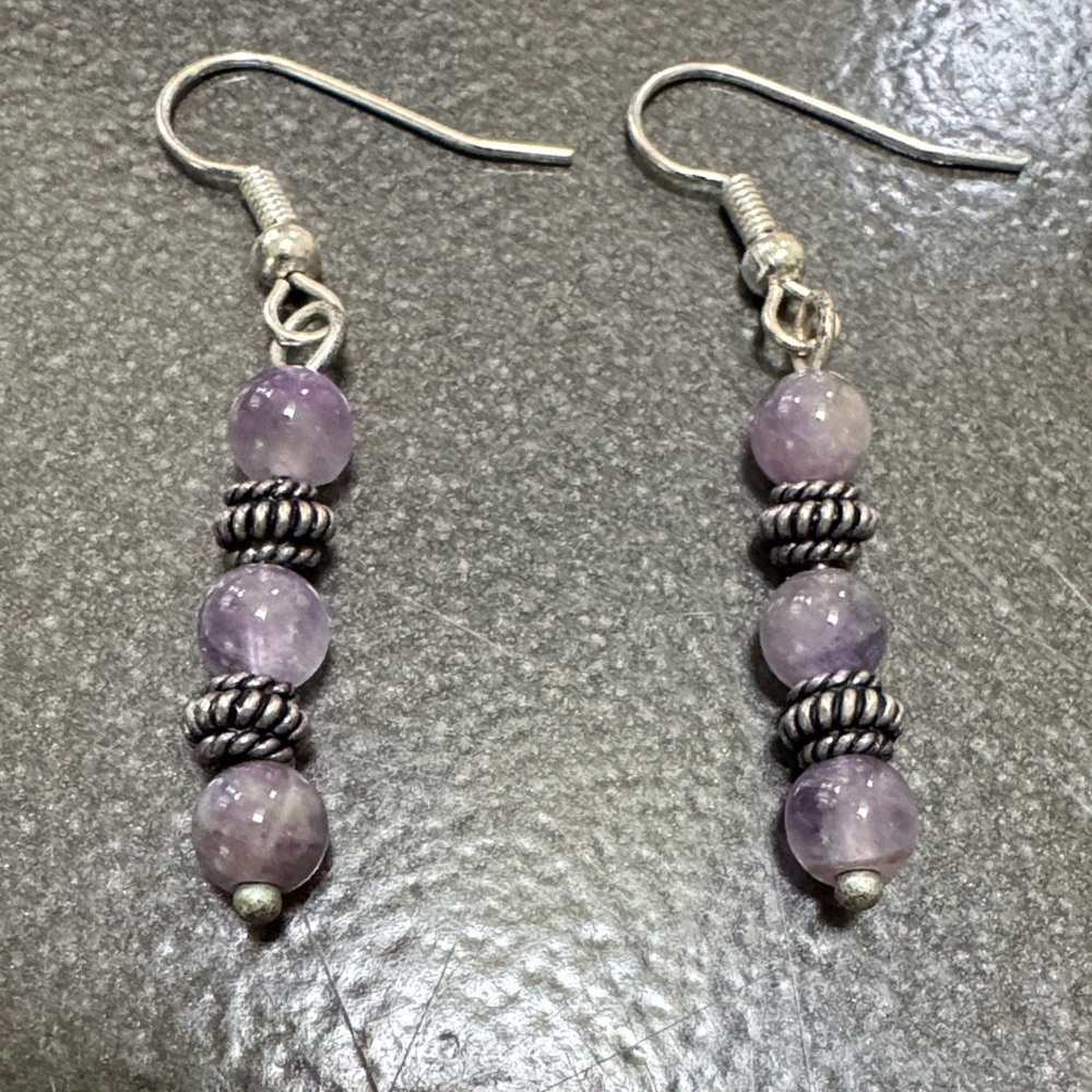 ARTISAN GENUINE AMETHYST EARRINGS PIERCED Natural Gemstones Sterling Silver ≈2”